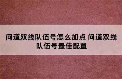 问道双线队伍号怎么加点 问道双线队伍号最佳配置